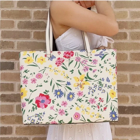 Kate Spade Perfect Large Zip Top Tote Garden Bouquet Floral Cream Multi NWOT - Picture 1 of 3